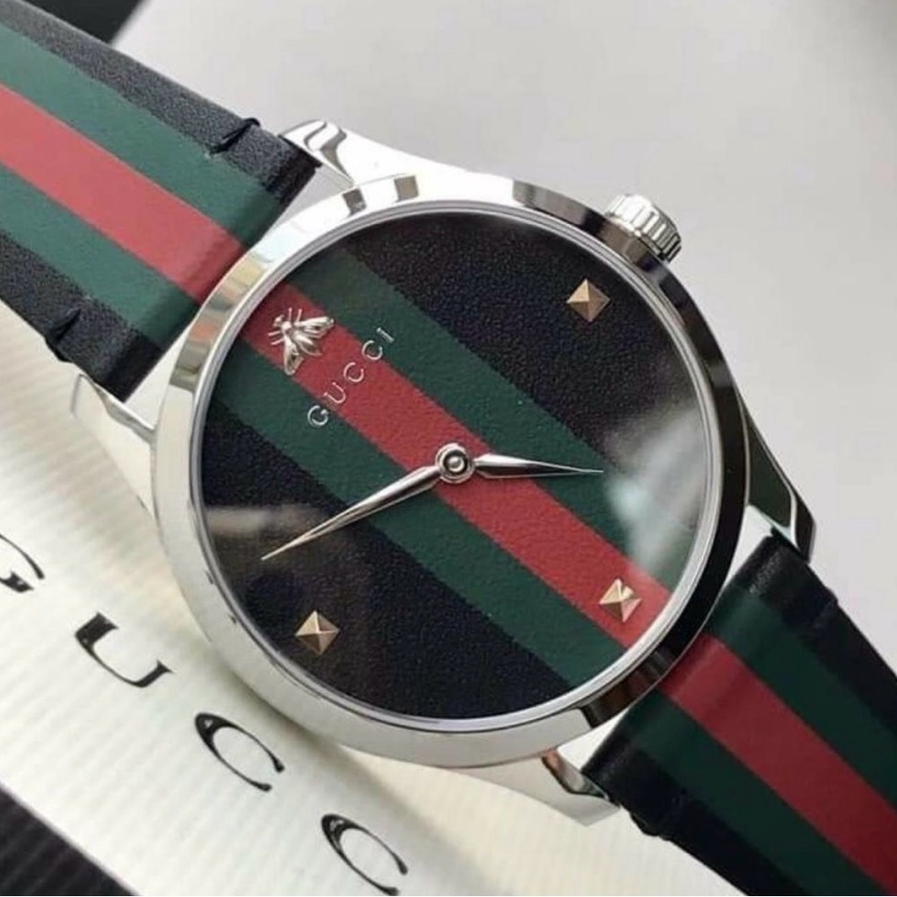 NIB GUCCI Watch Tri-Colored Leather Strap